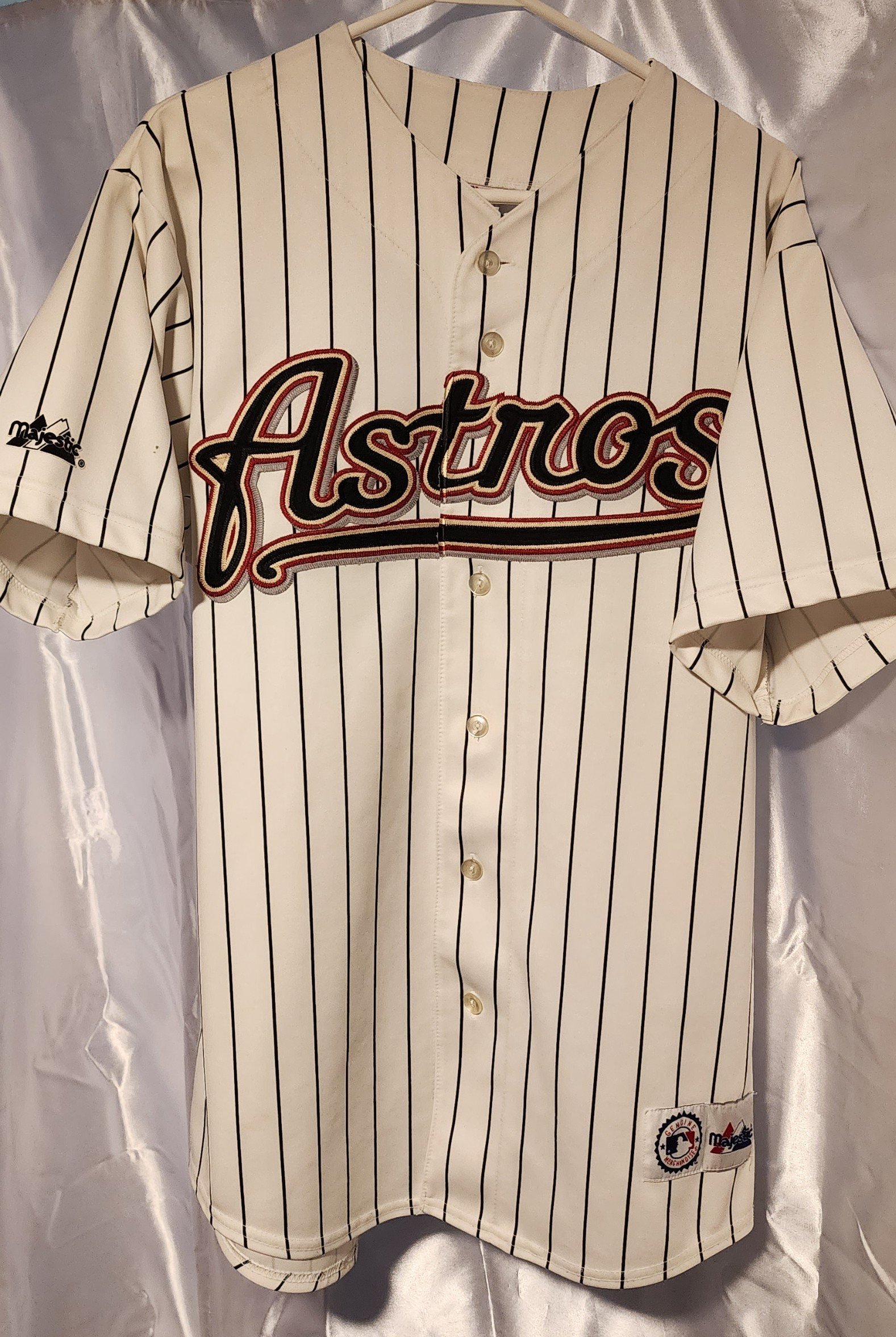 2002-09 Houston Astros Majestic White Pinstripe Home Jersey Size L