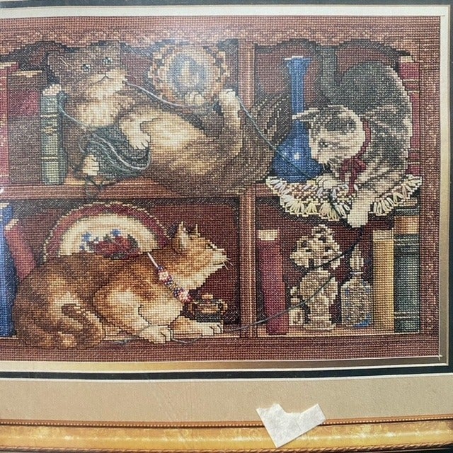 Vintage Cat Counted Cross Stitch Bookends