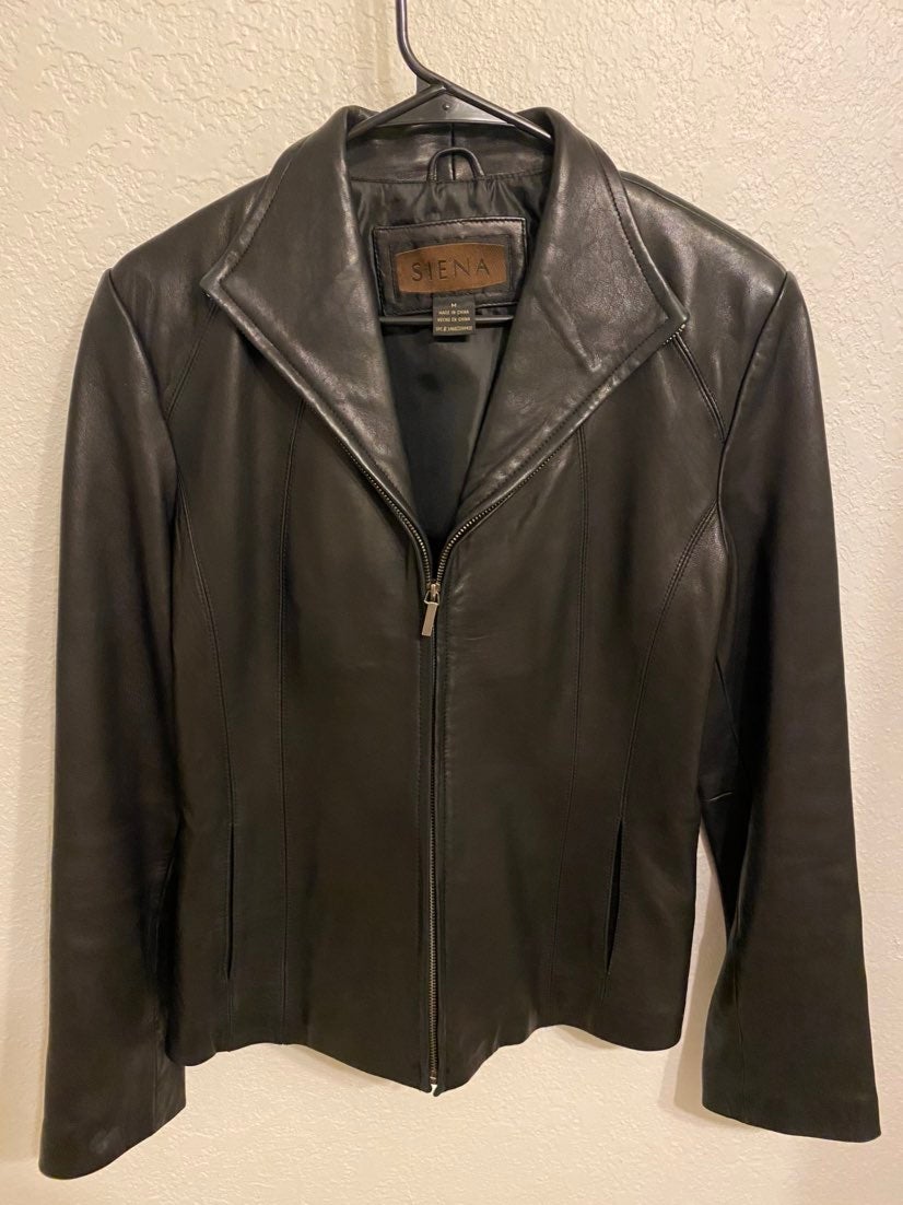 Black Leather Jacket Coat Womens Medium