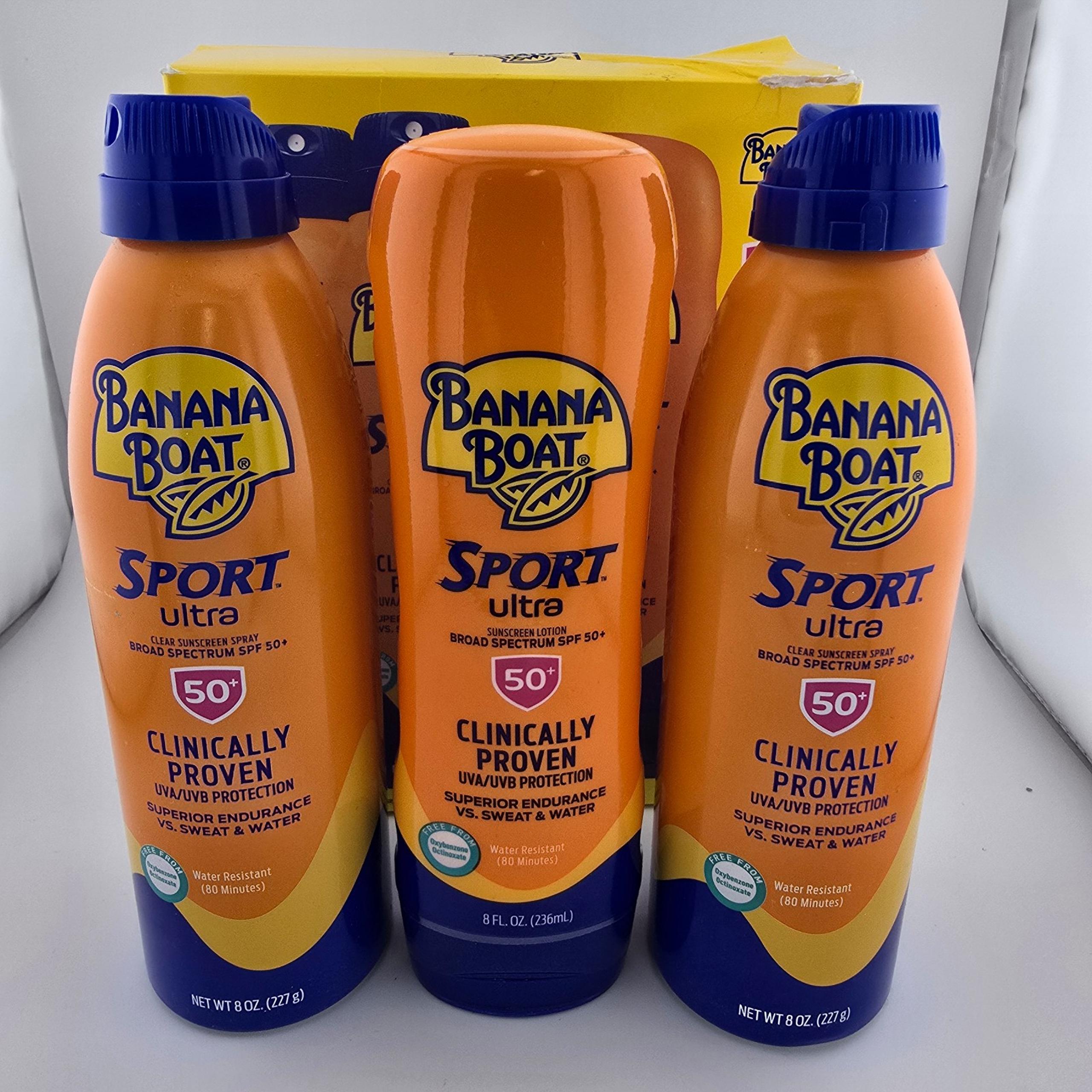 Banana Boat Sport Ultra 3 Pack SPF 50 Water Resistant 2 Spray 1 Lotion 8 oz ea