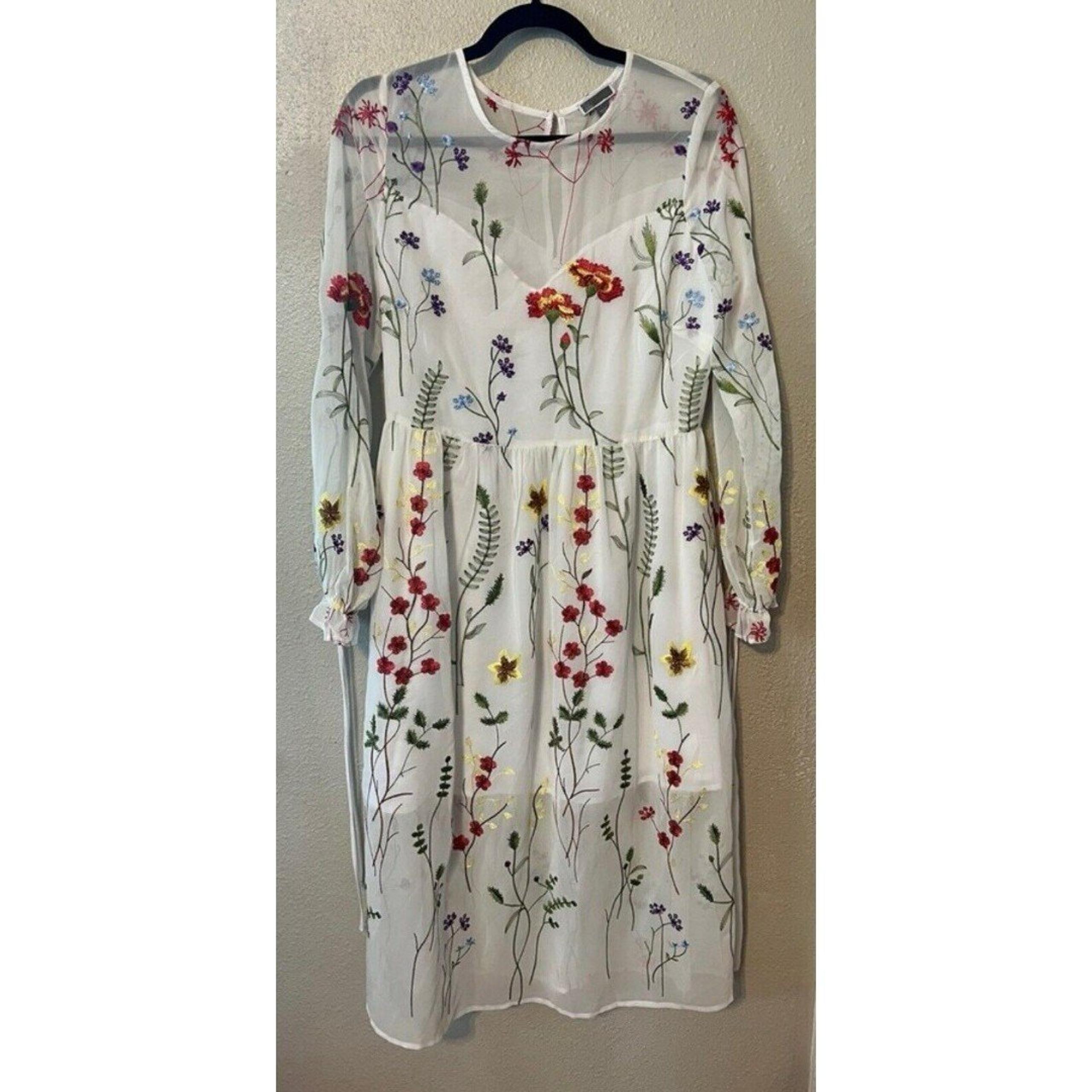 Chelsea28 White Embroidered Floral Sheer Midi Dress Womens Medium Fairycore