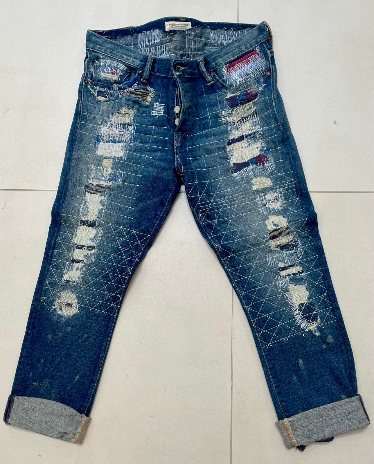 NWT Ron Herman Womens Jeans with hand sashiko embroidery size25 0rg 798