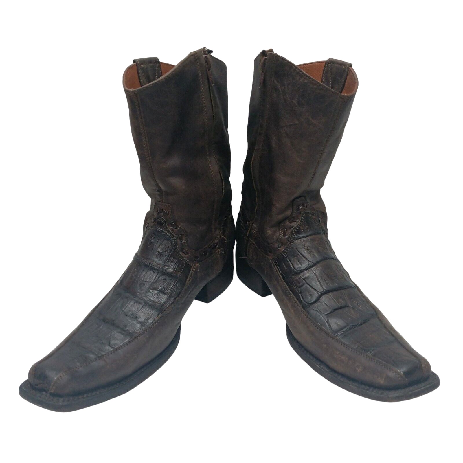 Veretta Boots Embossed Grain, Leather Cowboy Boots + Crocodile Hand Made US 8.5