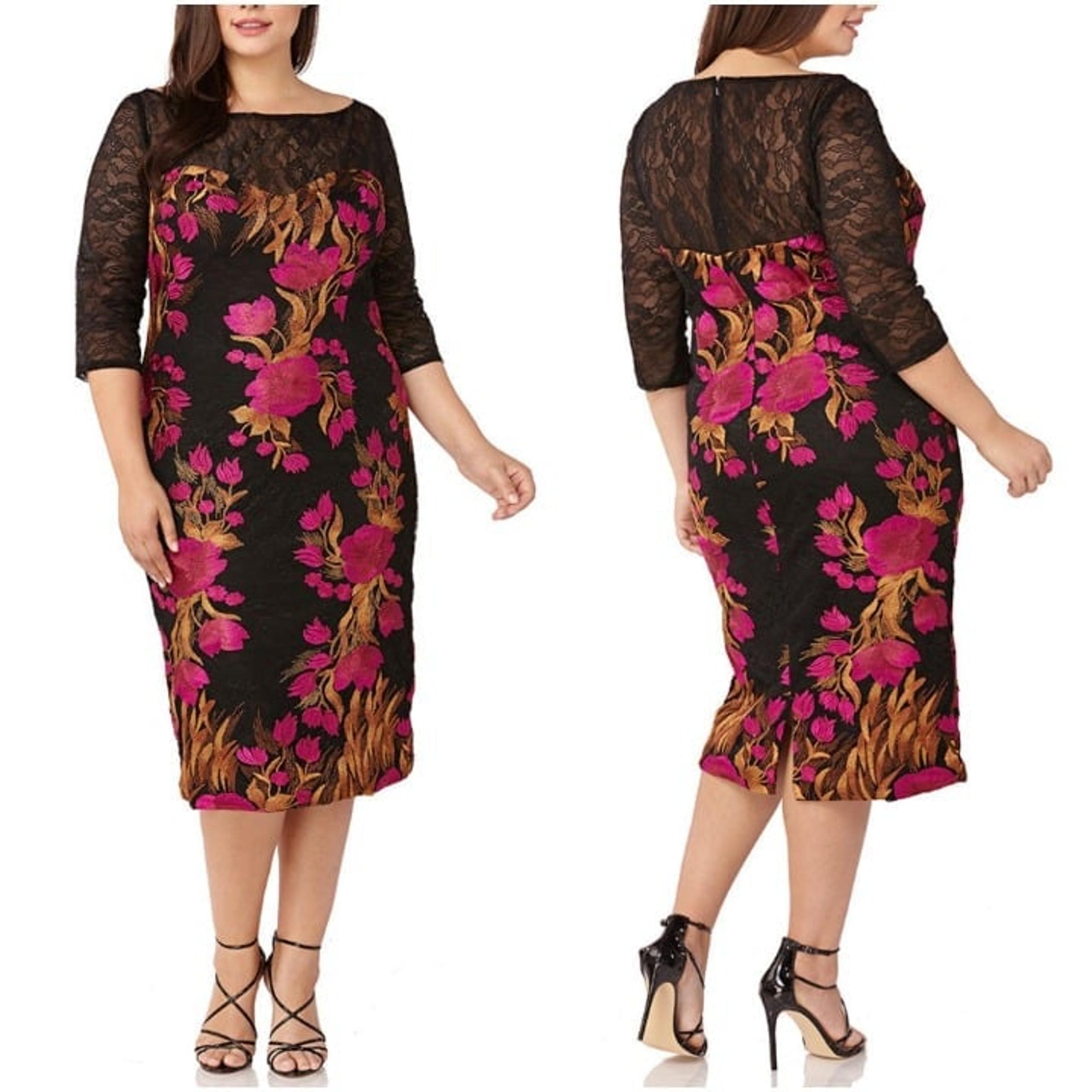 NWT JS Collections Illusion Neck Embroidered Midi Dress Curve 24W 24 plus floral