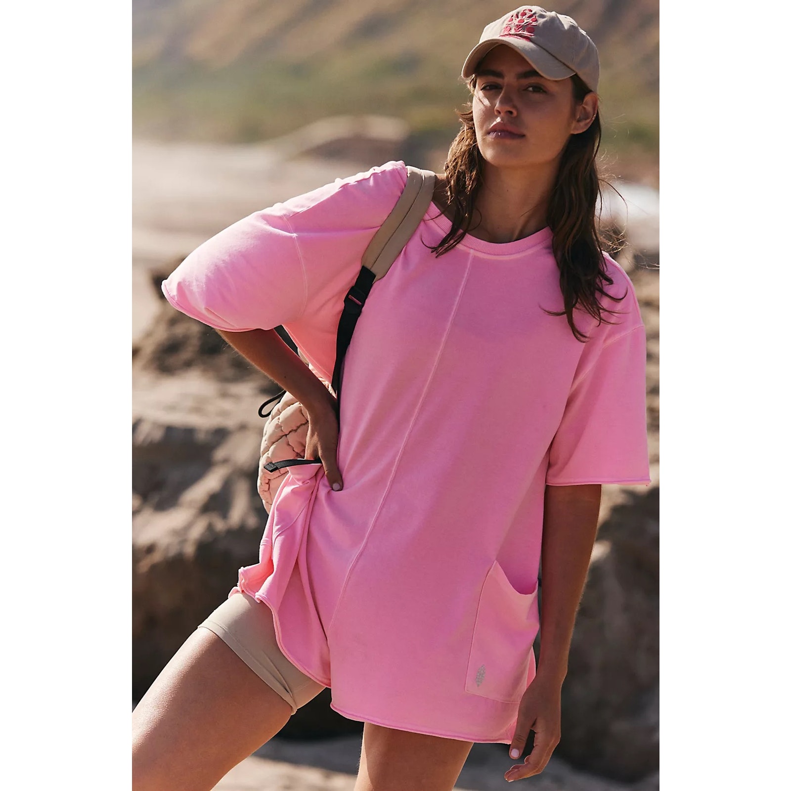 NWOT Free People Movement Pink Lemonade Hot Shot Tee Romper Size Small