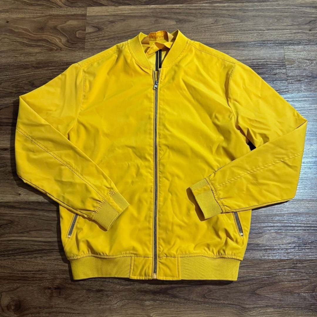 Pull & Bear Bomber Jacket Full Zip Mens Medium M Yellow Lightweight Casual