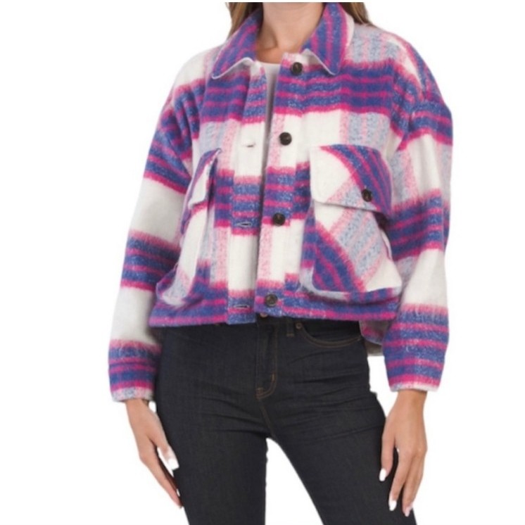 Blank NYC Jacket Shacket In Prime Time Color Way Plaid Womens Size M