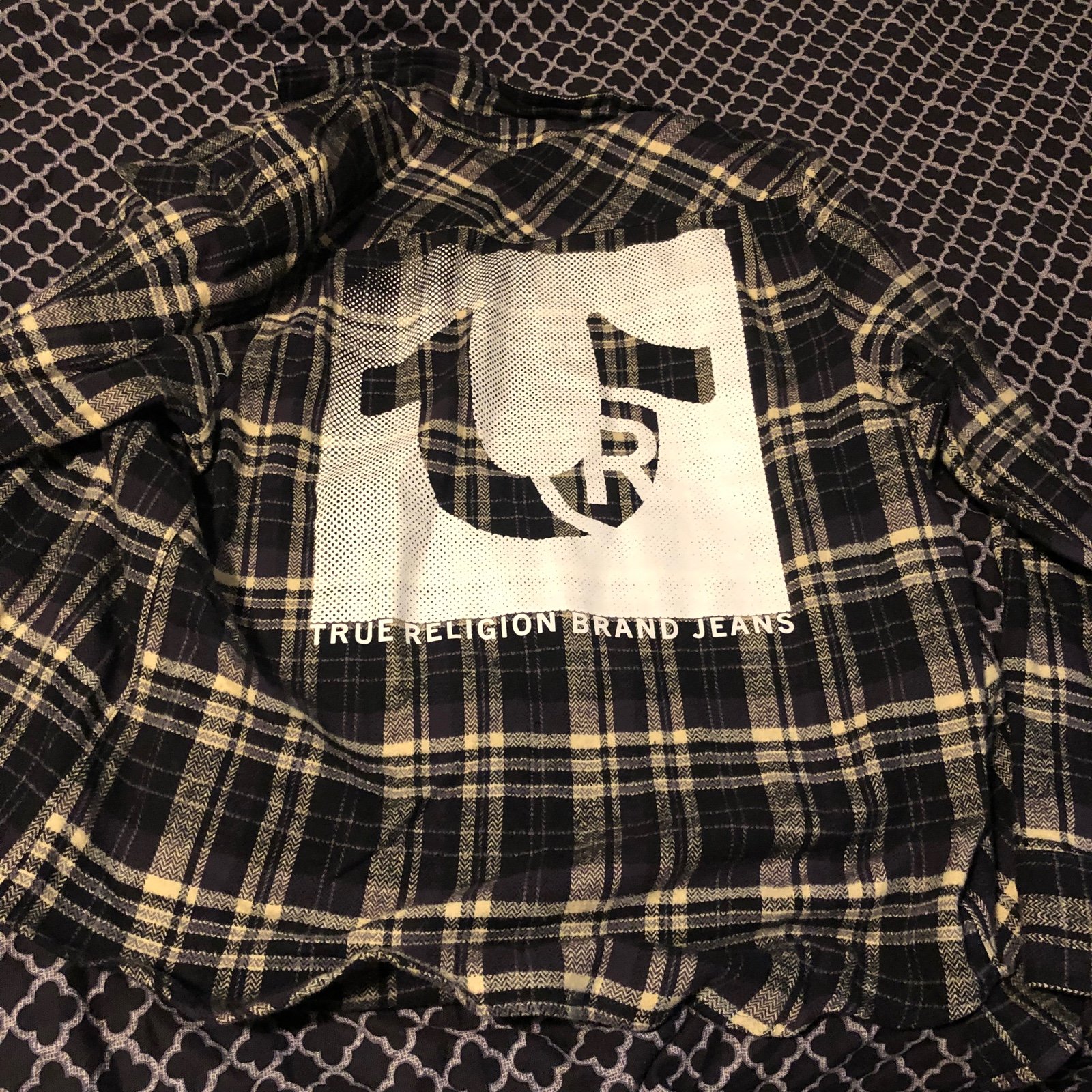 True Religion Workwear Gray Black Plaid Shirt Travertine Mens Size Small 105516