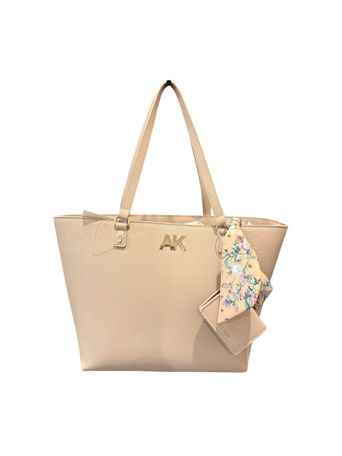 Anne Klein Beige Tote Bag with Floral Scarf & Mini Wallet - NWT