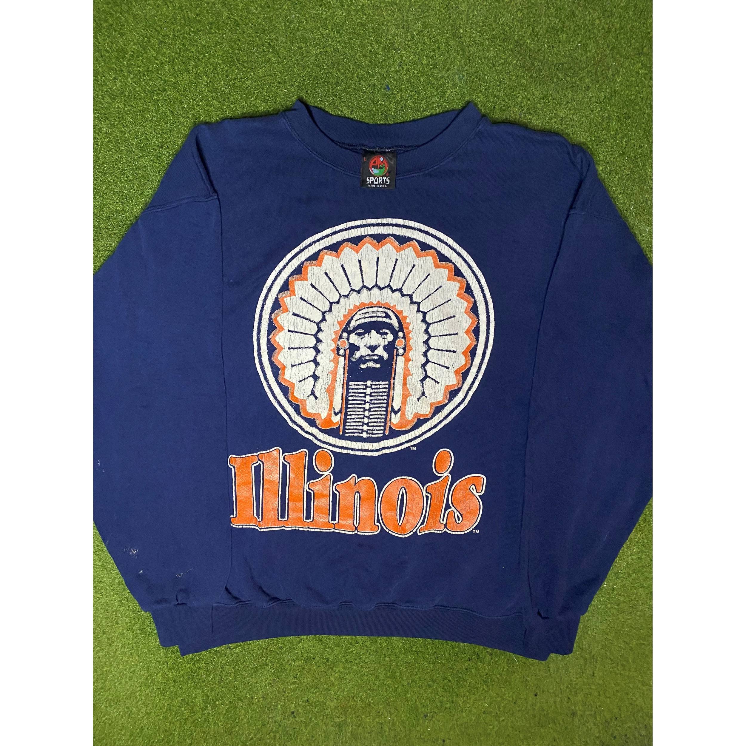 90s Illinois Fighting Illini - Vintage College Crewneck Sweatshirt (Large)