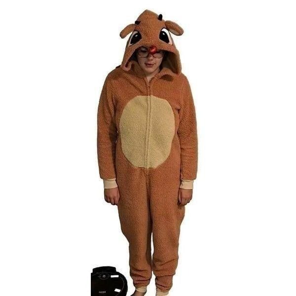 Rudolph Reindeer Large Brown One Piece Chrismas Jumpsuit Hoodie One Piece
