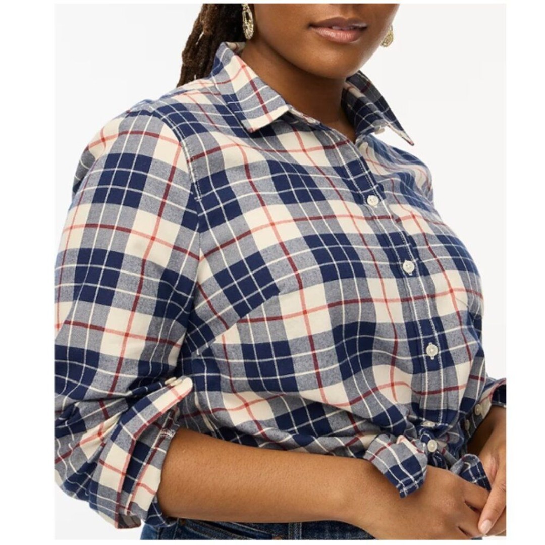 J. Crew Plaid Flannel Button Front Shirt Blue Size XL NWT