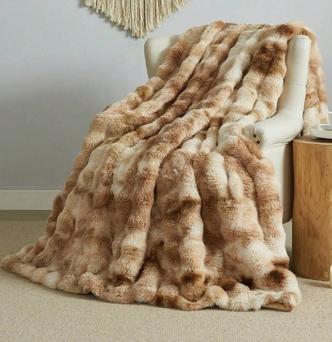 Caramel Plush Fur Blanket, Ultra Soft throw blanket bed cover comforter