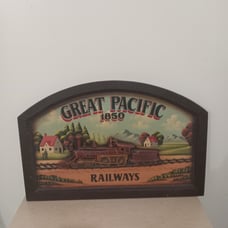 Rare Great Pacific 1850 Railways Wood Carving and Painting 3D Train Wall Hanging