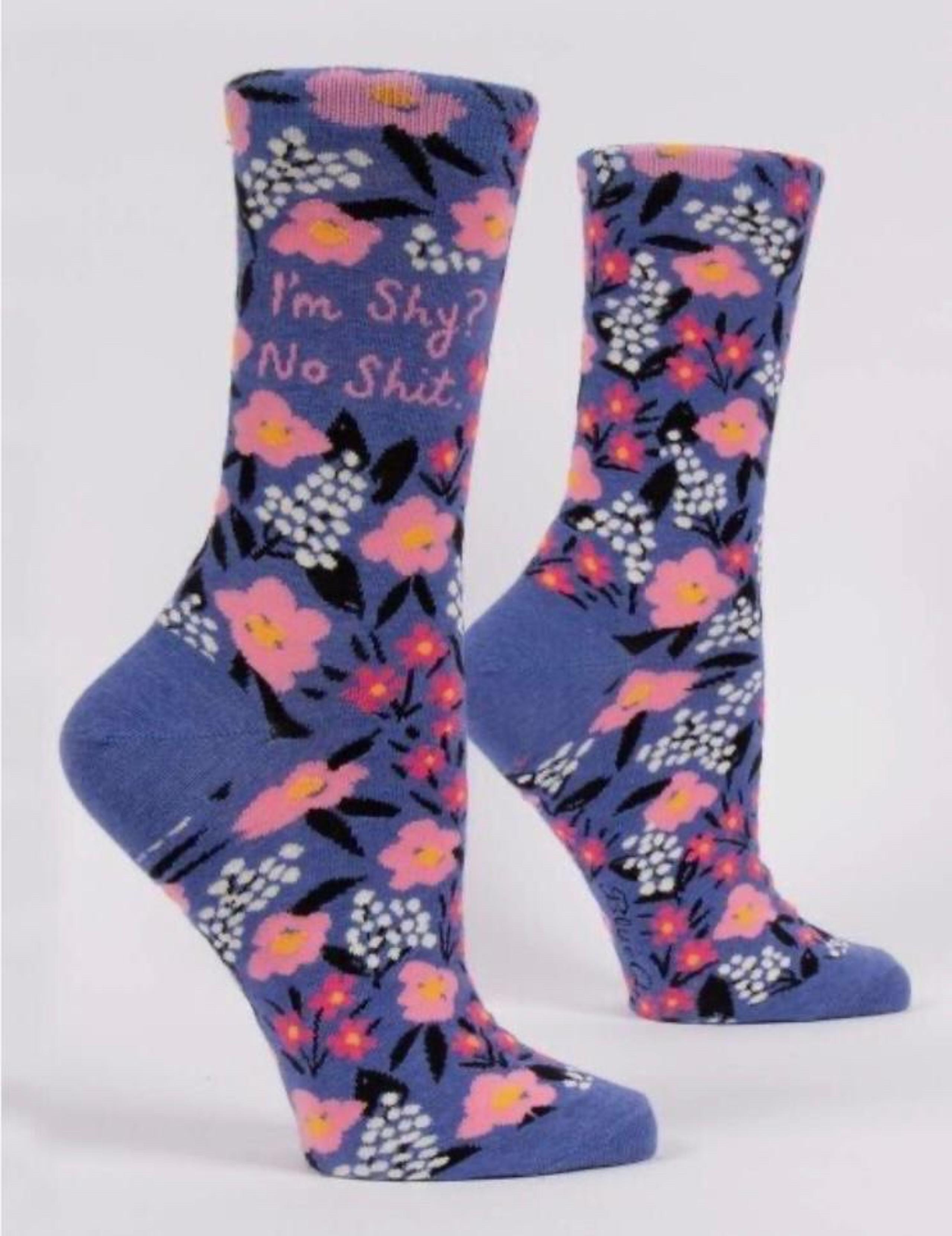 I’m Shy? No Sh!t Women’s One Size Floral Socks, Cotton Blend - Blue Q