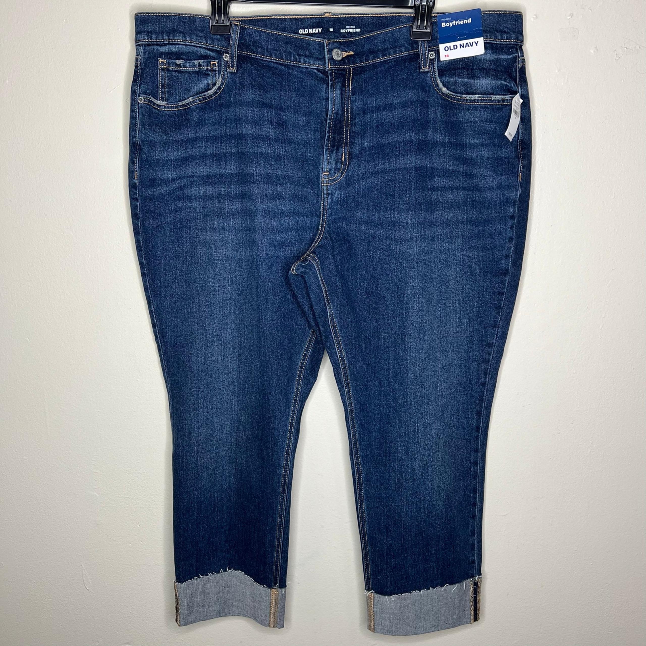 Old Navy Mid Rise Boyfriend Jeans 18 Reese Wash Cuffed Denim Plus Size Cotton