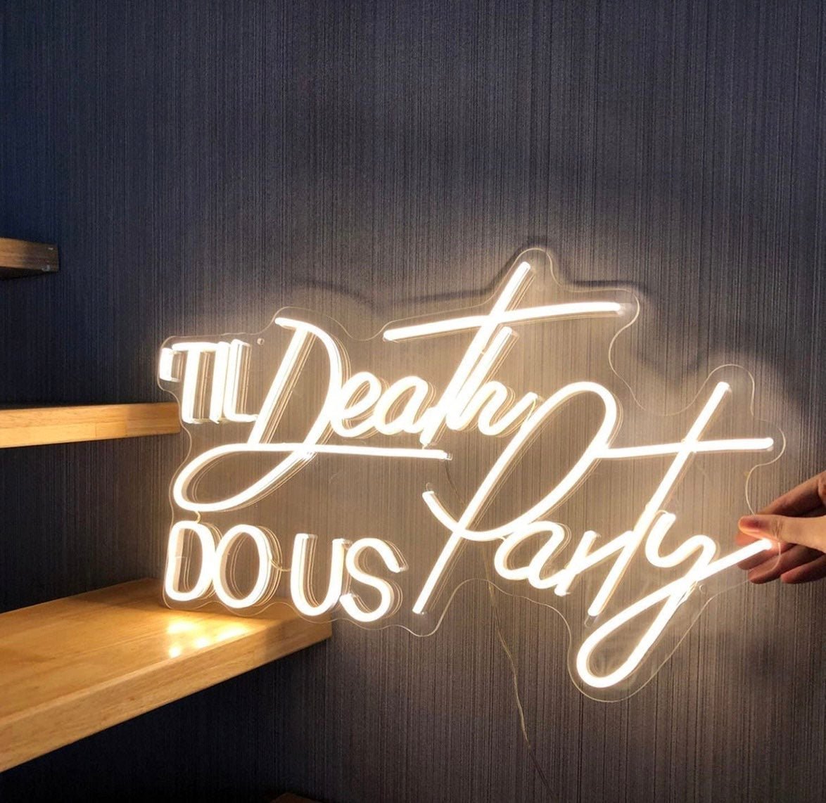 Bright White “Til Death Do Us Party” Large LED Light Wall Sign Decoration