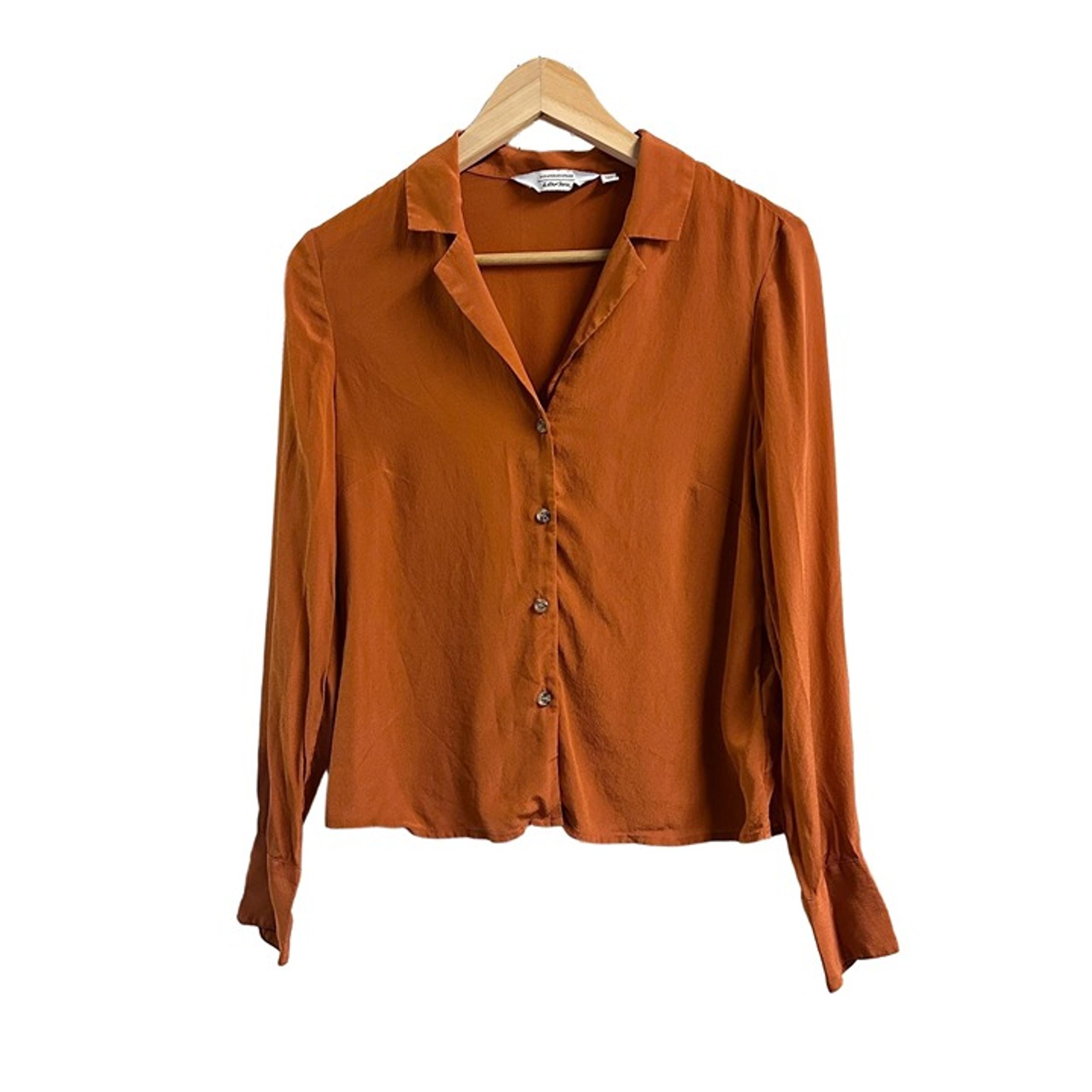 & Other Stories 100% Silk Button Down Shirt Blouse Rust Orange Women's US 0