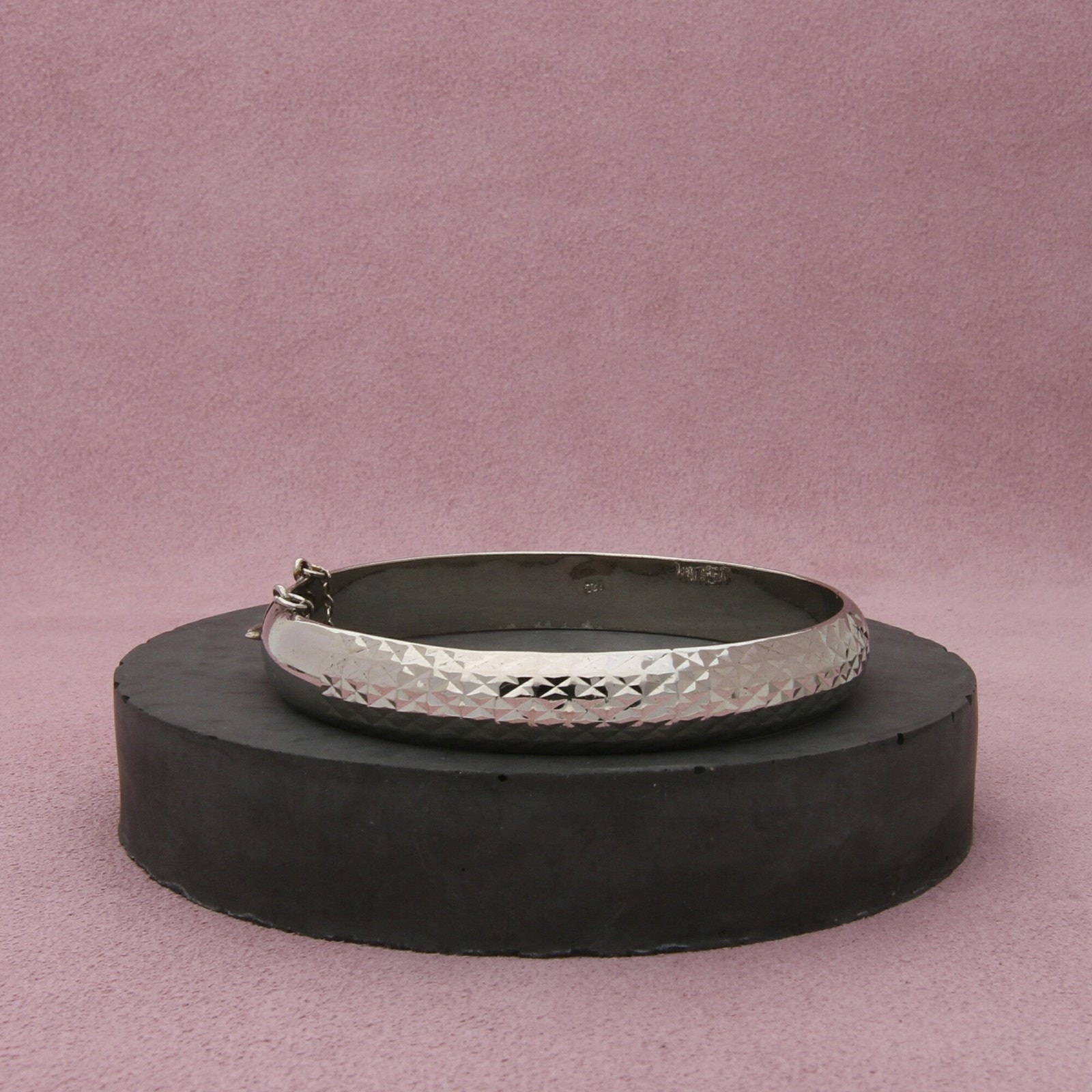 sterling silver vintage faceted hinged bangle bracelet size 7.25in
