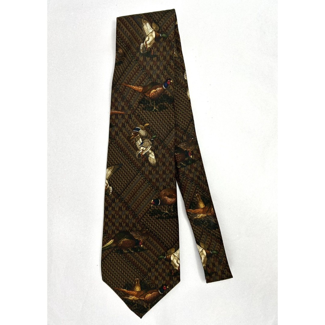 VTG Polo Ralph Lauren Silk Tie Pheasant Duck Plaid Herringbone Patchwork USA