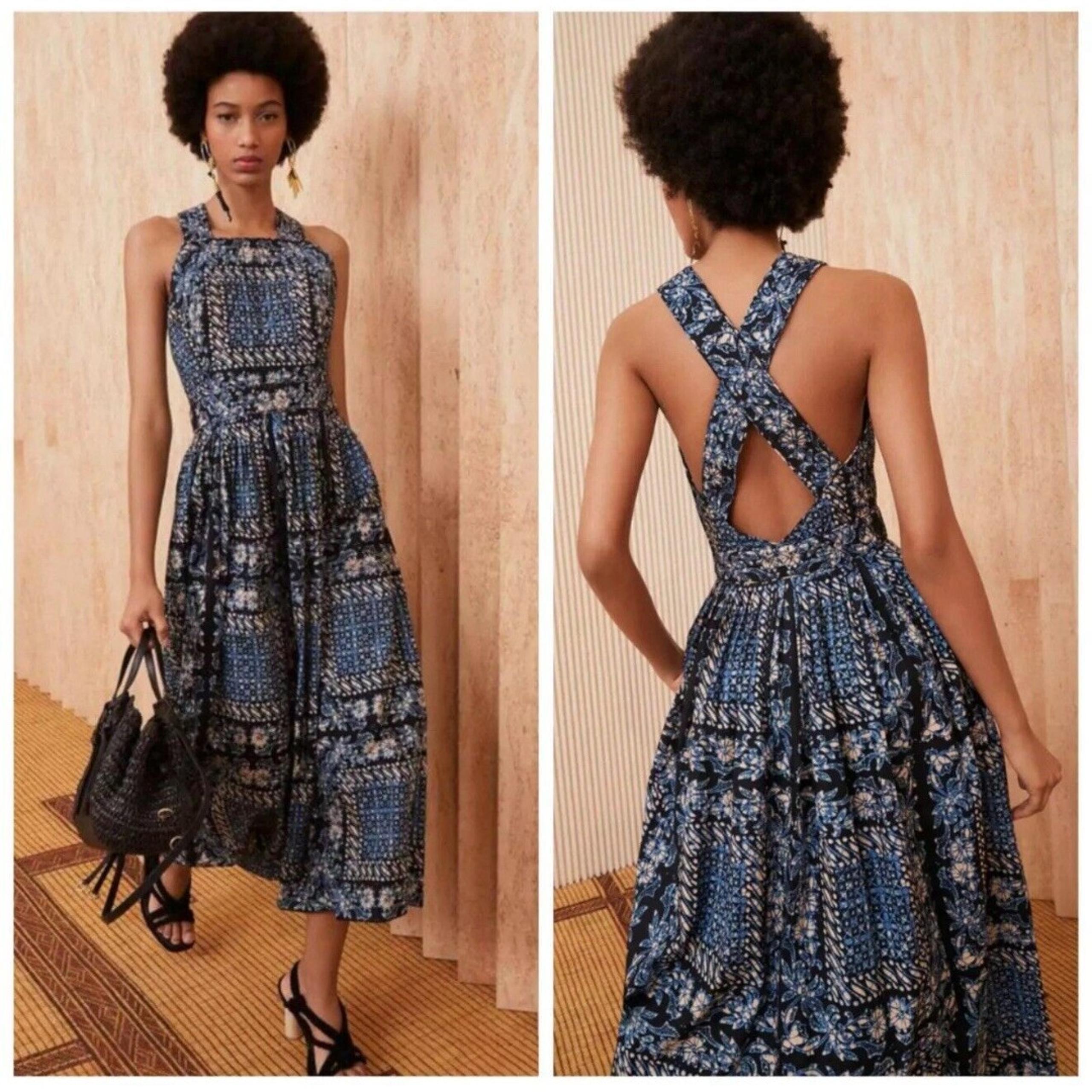 Ulla Johnson Kerani Midi Boho Pinafore Dress Women Size 10 Blue Azure Cotton EUC