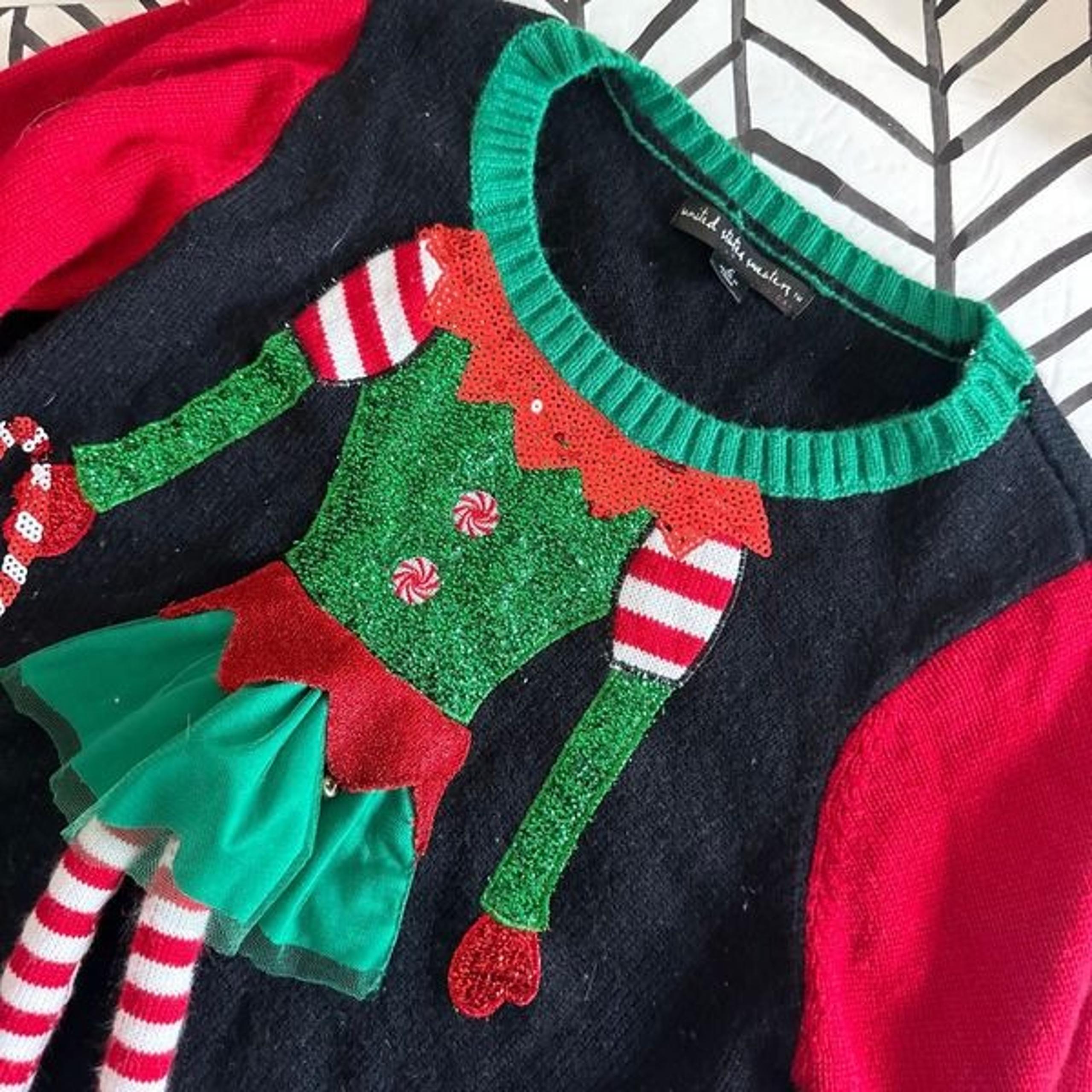 United States Sweaters Women's Size L Longline Elf Body Ugly Christmas Sweater