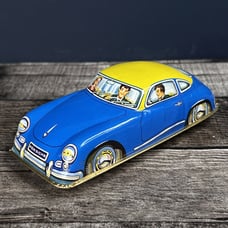 Vintage Joustra Porsche 356 H-2004 with Passengers Tin Toy Mini Car France