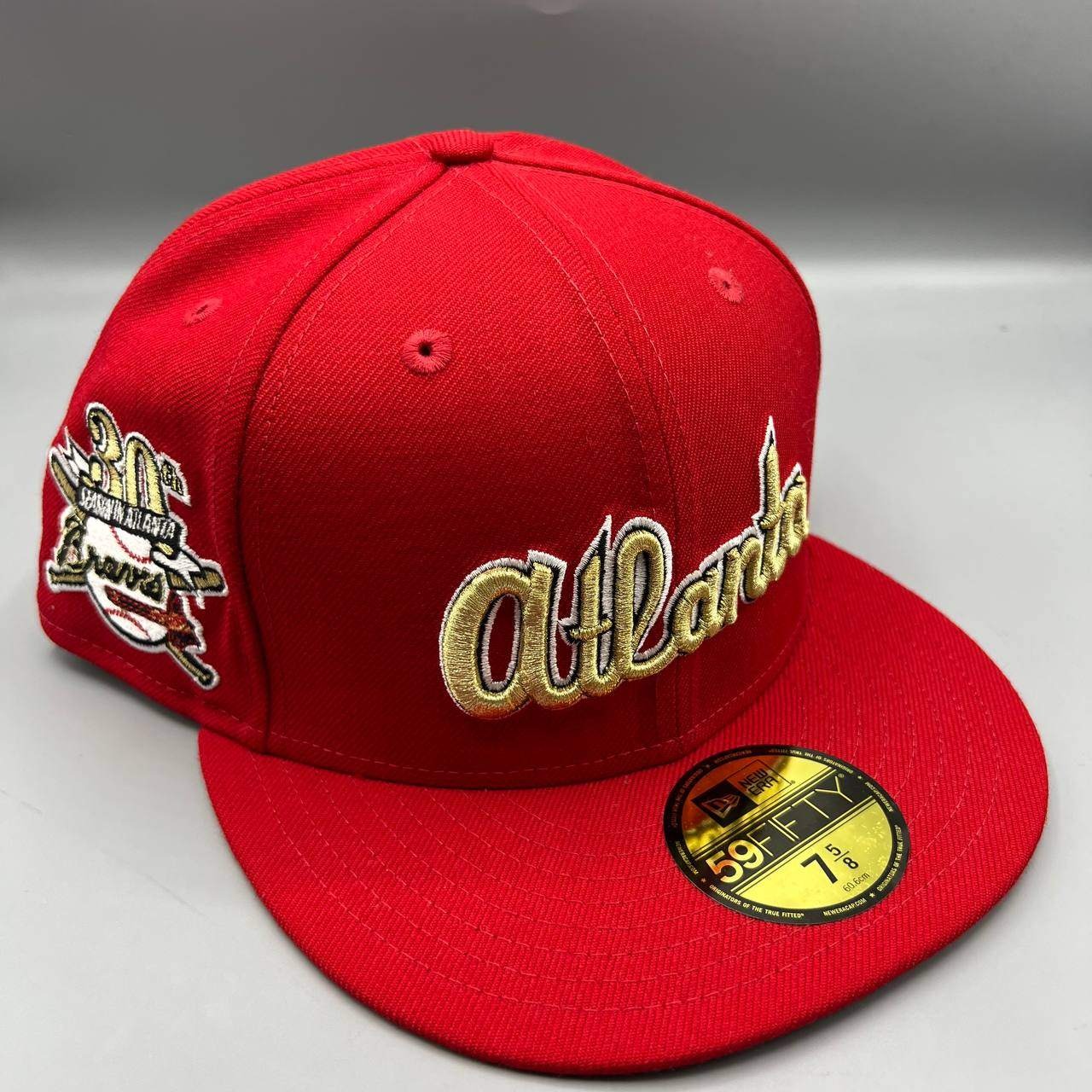 Atlanta Braves Hat Men 7 5/8 Red Gray 59Fifty New Era MLB Fitted Cap