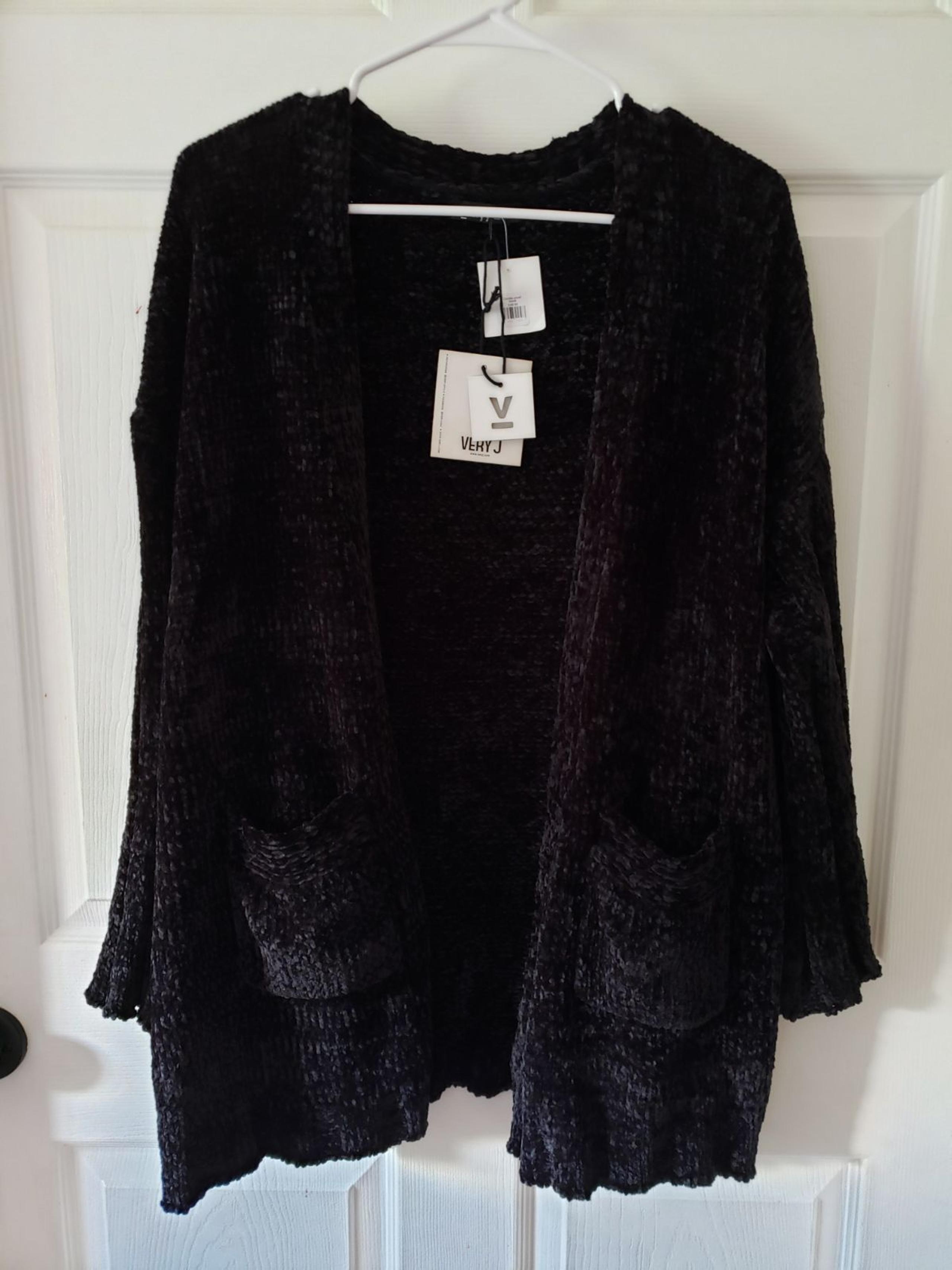 CHENILLE Open Cardigan w Pockets BLACK