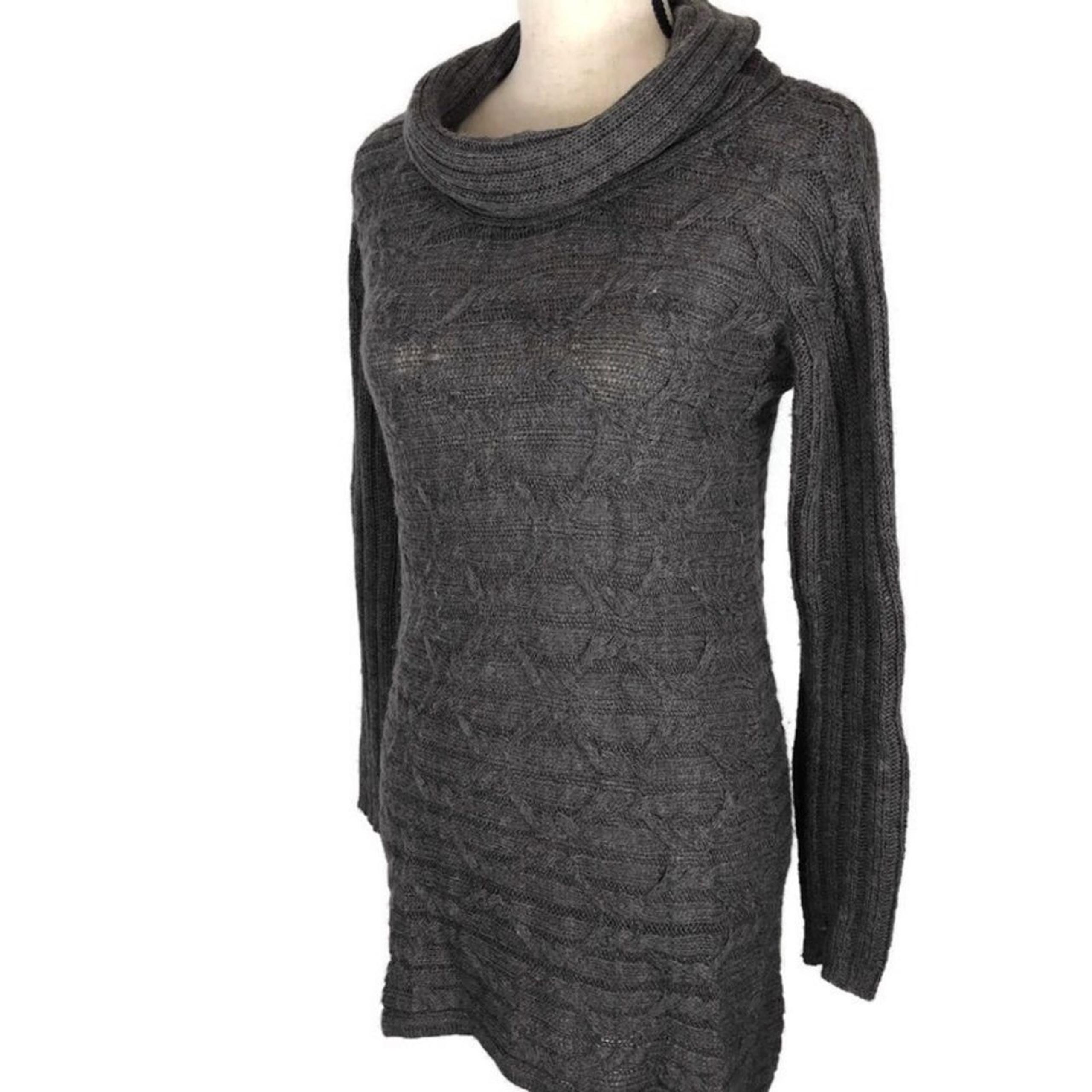 Design History Sweater Dress Gray Long Sleeve Cowl Neck Ribbed Women's Sz Small