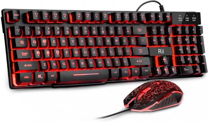Rii Gaming Keyboard & Mouse Set 3-LED Backlit Mechanical Gaming Business Office