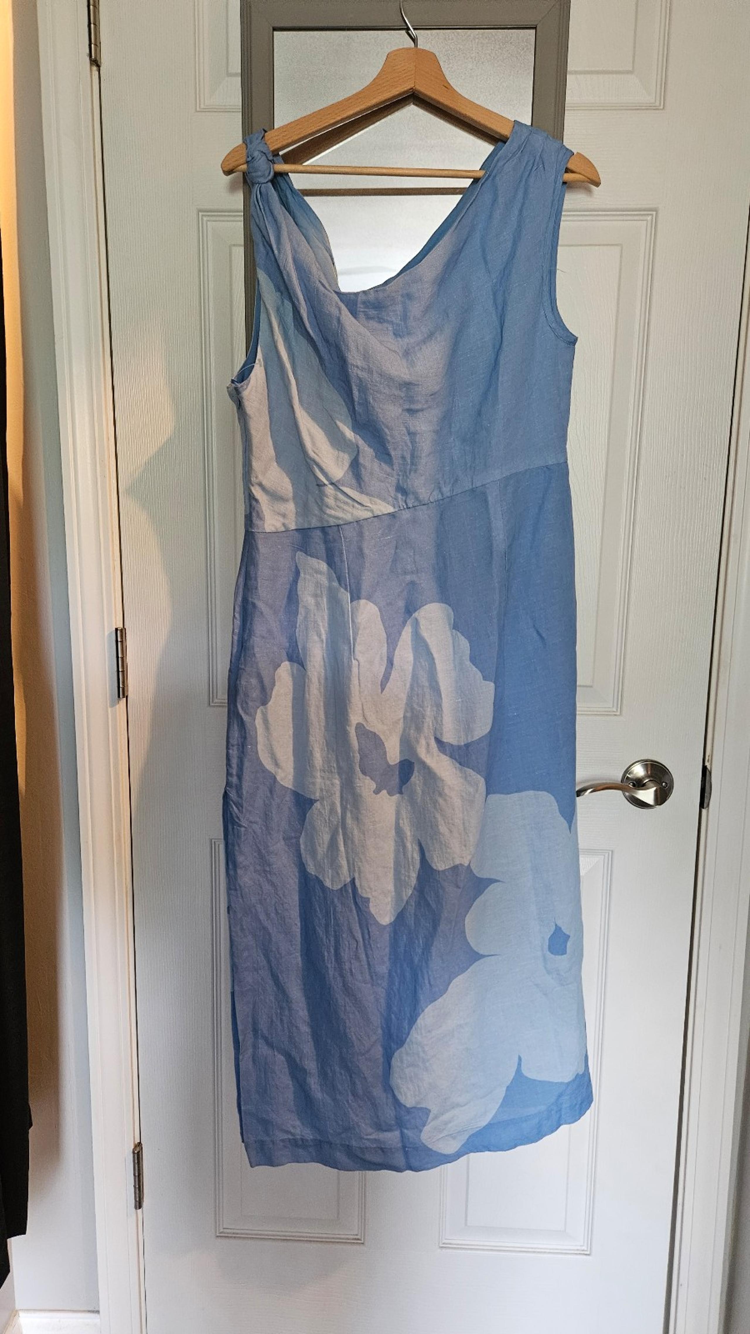 Anthrpologie One Shoulder Blue Linen Summer Dress
