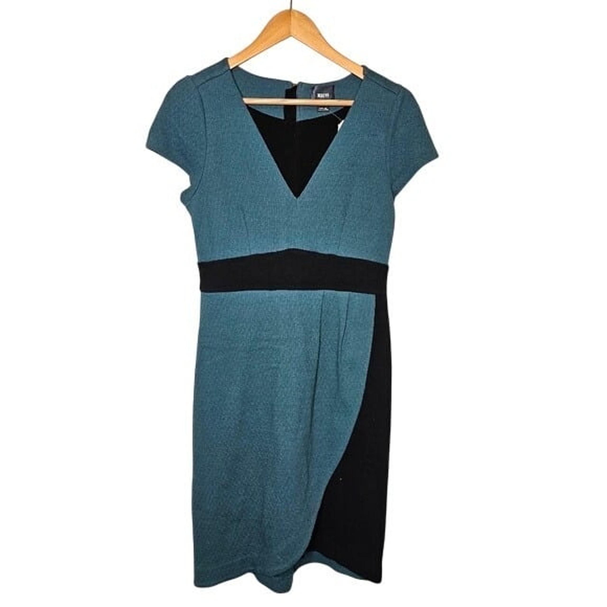 Anthropologie Maeve Teal/ Black Split Shade Tulip Hem Dress