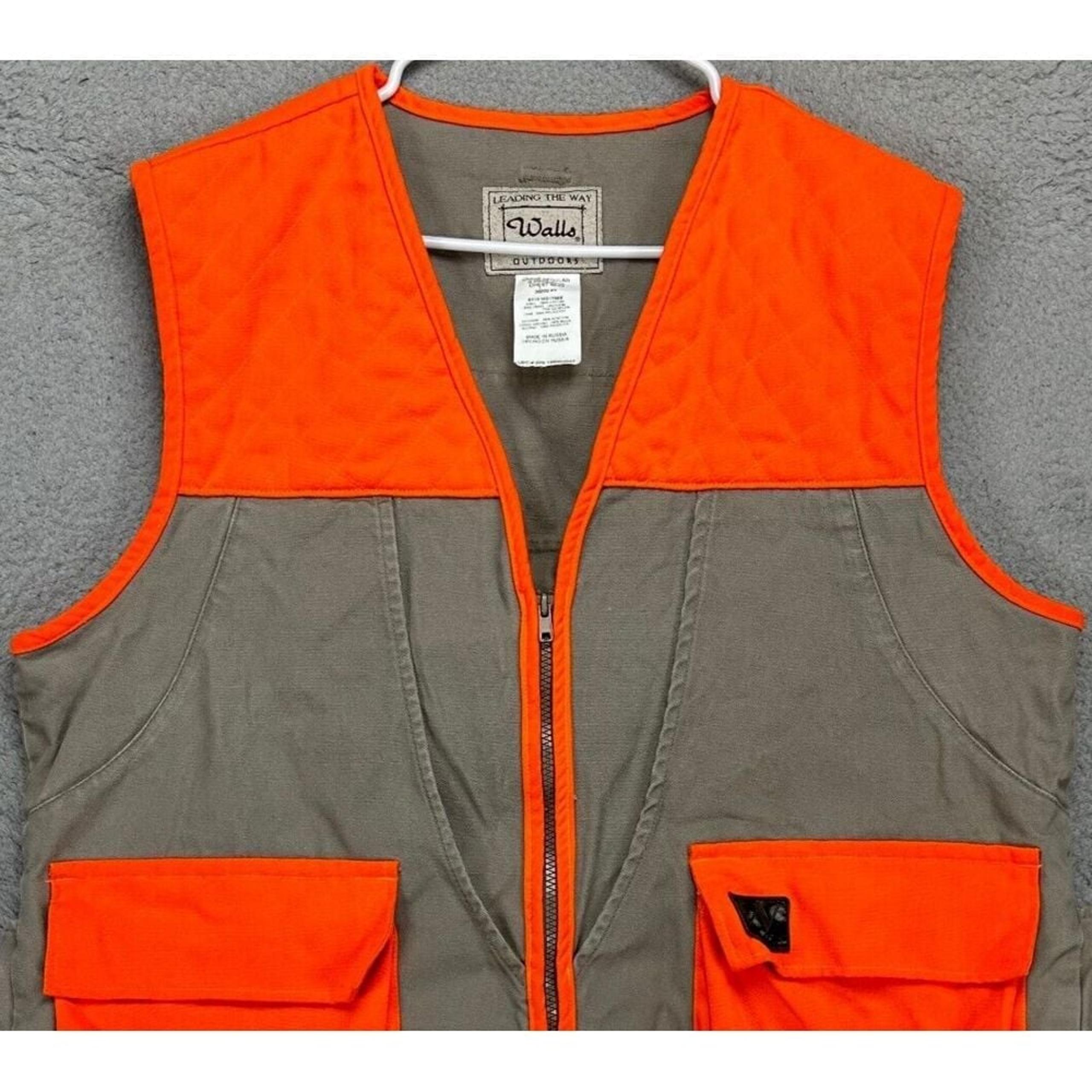 Walls Vest Mens Large Grey Orange Colorblock High Visibility Work Canvas Outdoor