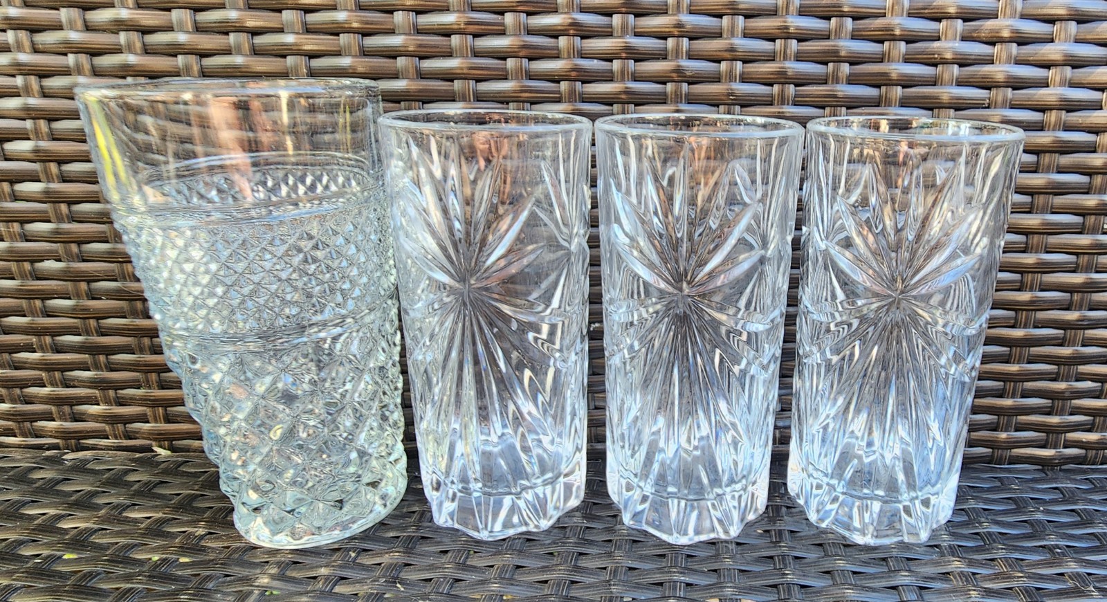 4 Vintage Cut Glass Tall Drinking Glasses. 6 . Heavy.