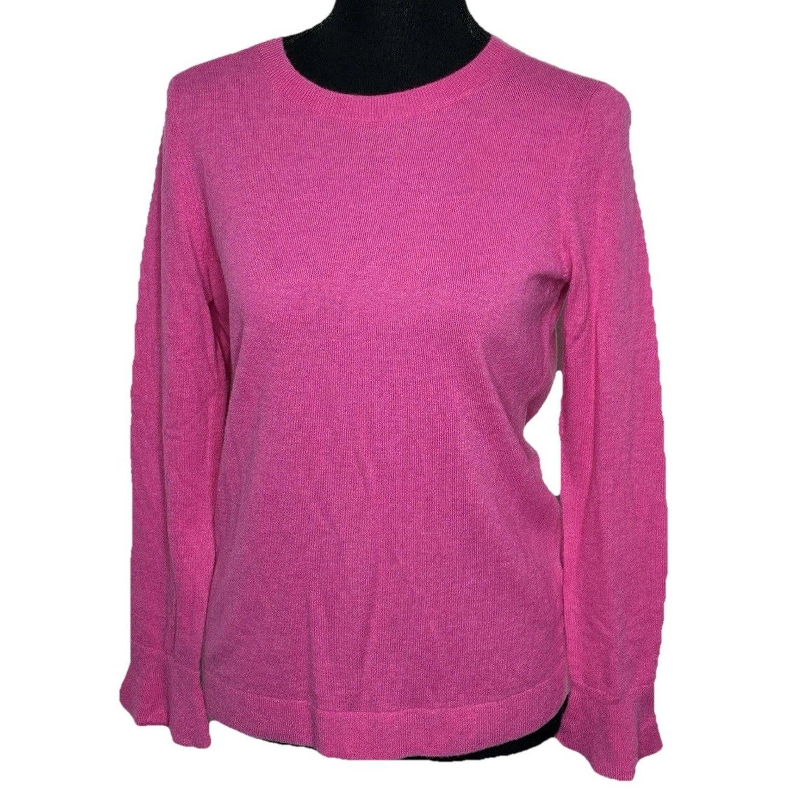Talbots S Bright Pink Lambswool Blend Crewneck Sweater Long Ruffle Sleeve