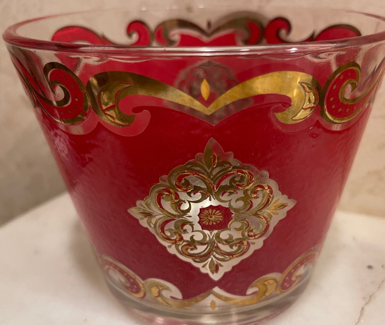 Vintage Culver Starlyte Ice Bucket Red Gold Mid Century 1960’s