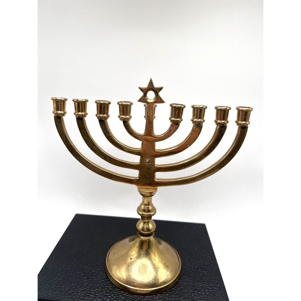 Vintage Hanukkah Menorah Judaica Star Of David Solid Brass