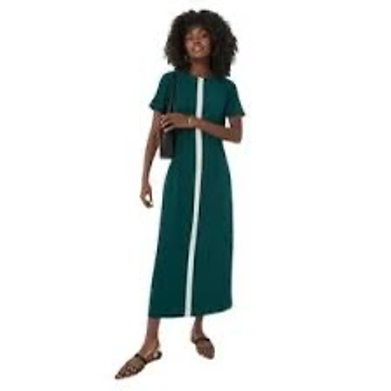 New Tuckernuck Rainforest Green Ivory Stripe Leigh Short Sleeve Midi Dress Sz S