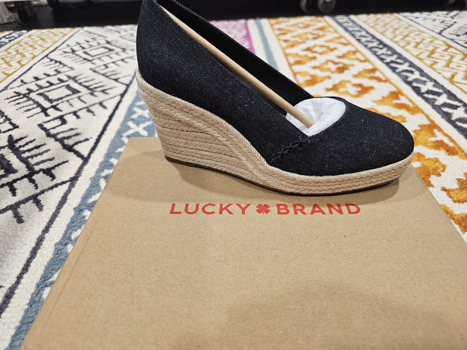 NIB- Lucky Brand Imula Wedge Espadrilles in Black. Perfect for summer. Size 7.