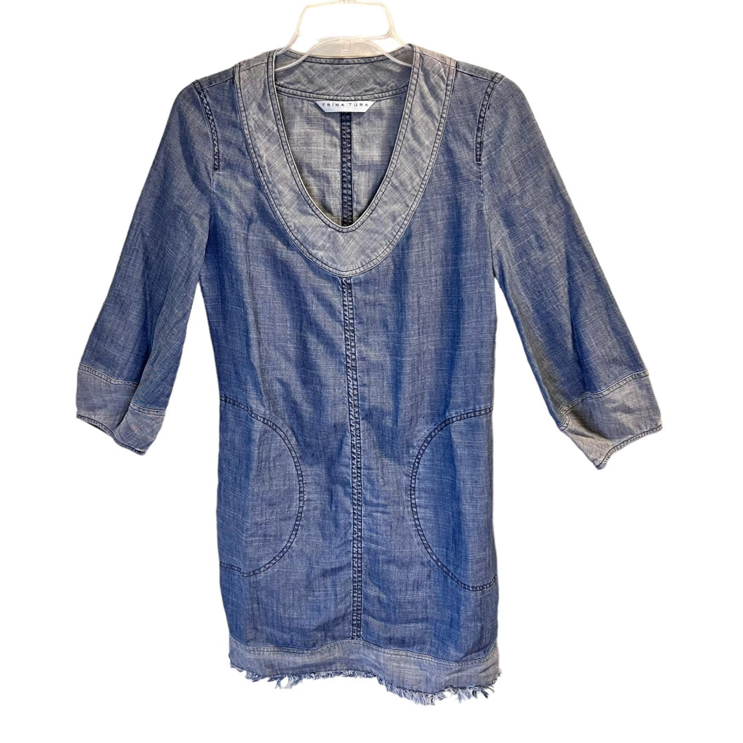 Trina Turk BoHo Chic Denim Dress Fringe Bottom Lightweight Women's Small