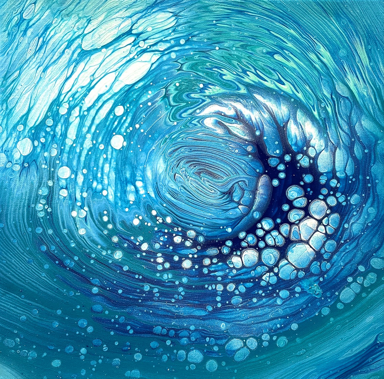 Blue Acrylic Pour Painting On Canvas/12”