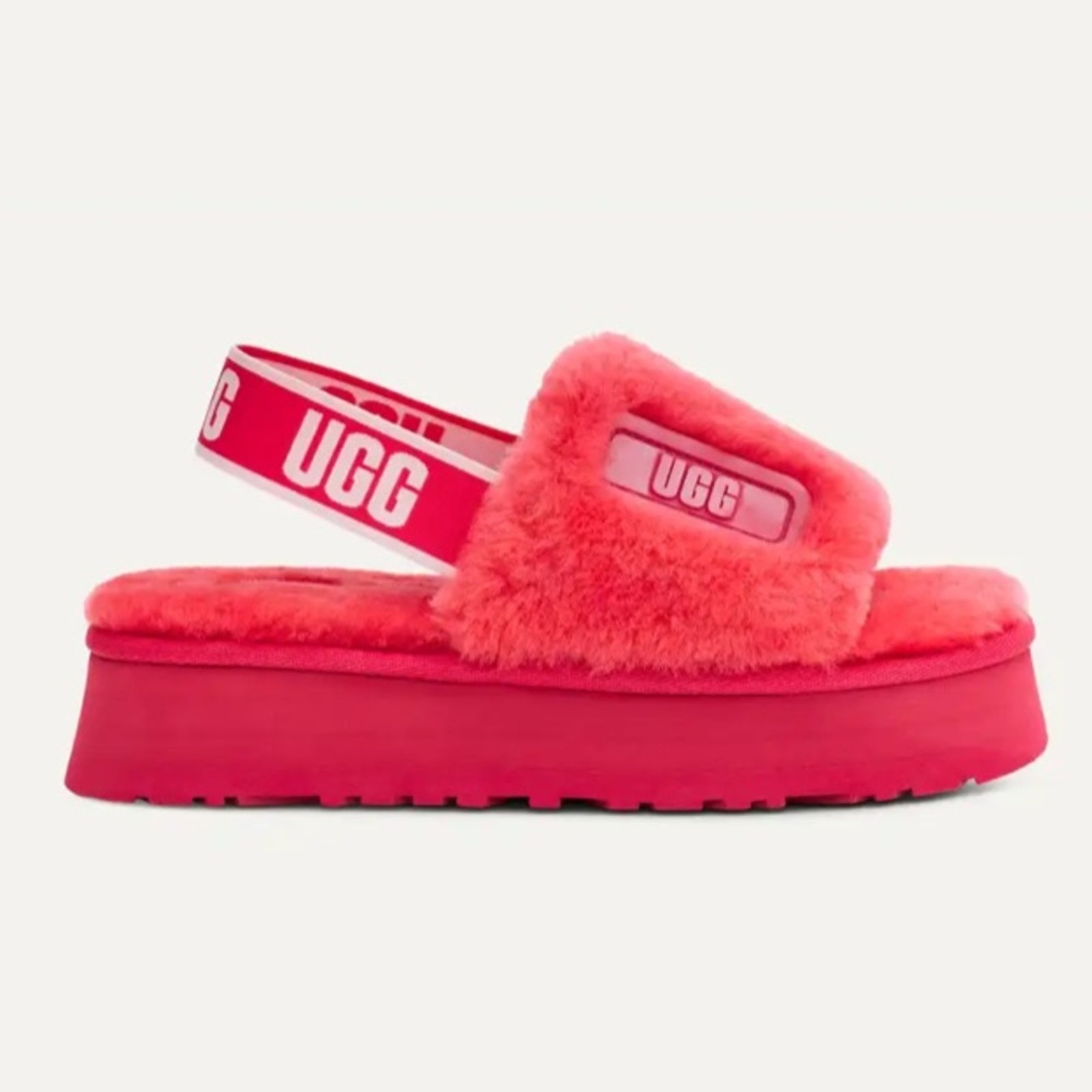 UGG Disco Slides Sandals Pink Cloud Sheepskin Fluff Fur Slingback Strap Logo 7