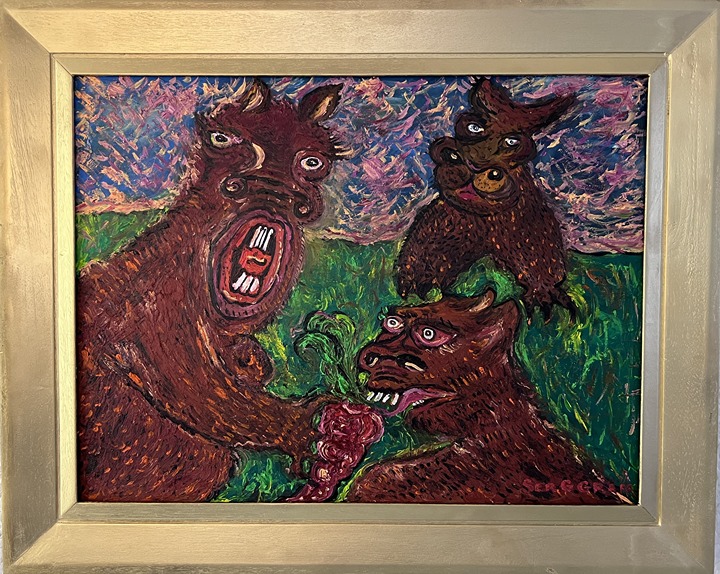 Original Painting on Board in Cartoon Style by Serg Graff Happy Capybaras\