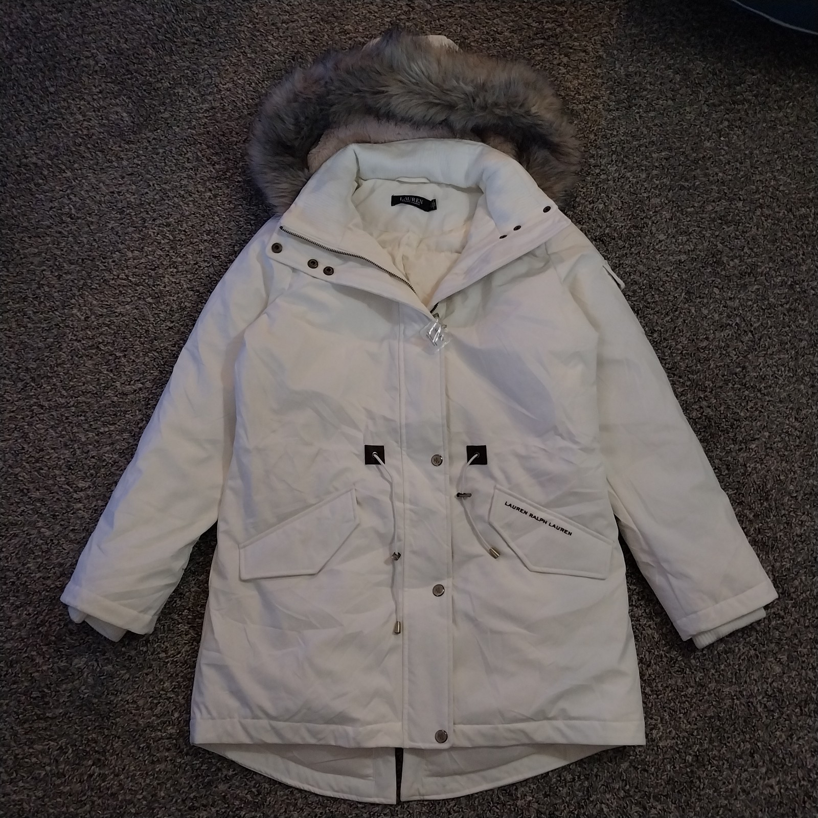 Women's White fur collar jacket removable hood Ralph Lauren