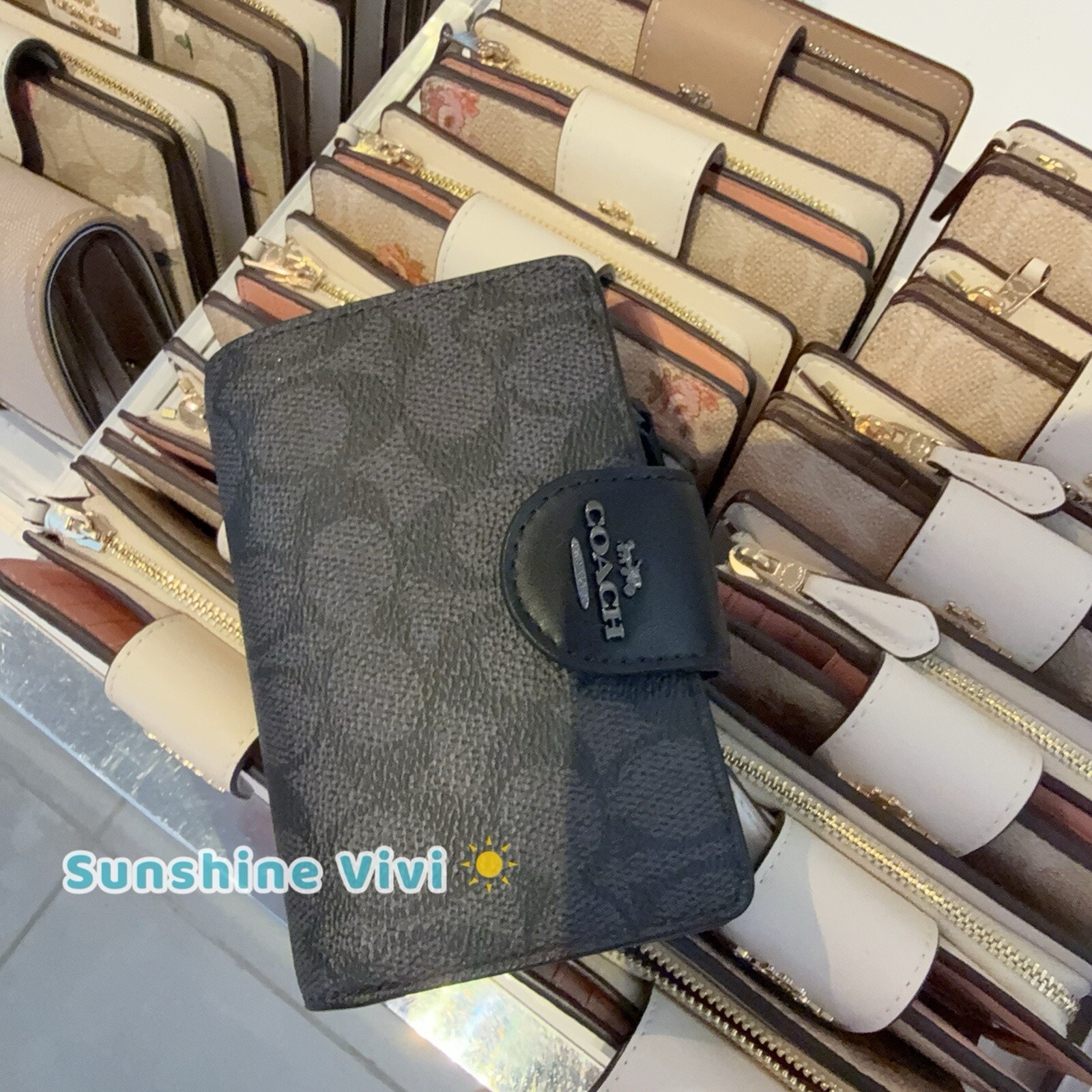 NWT Coach Medium Corner Zip Wallet CW786 Canvas Gunmetal/Charcoal/Black
