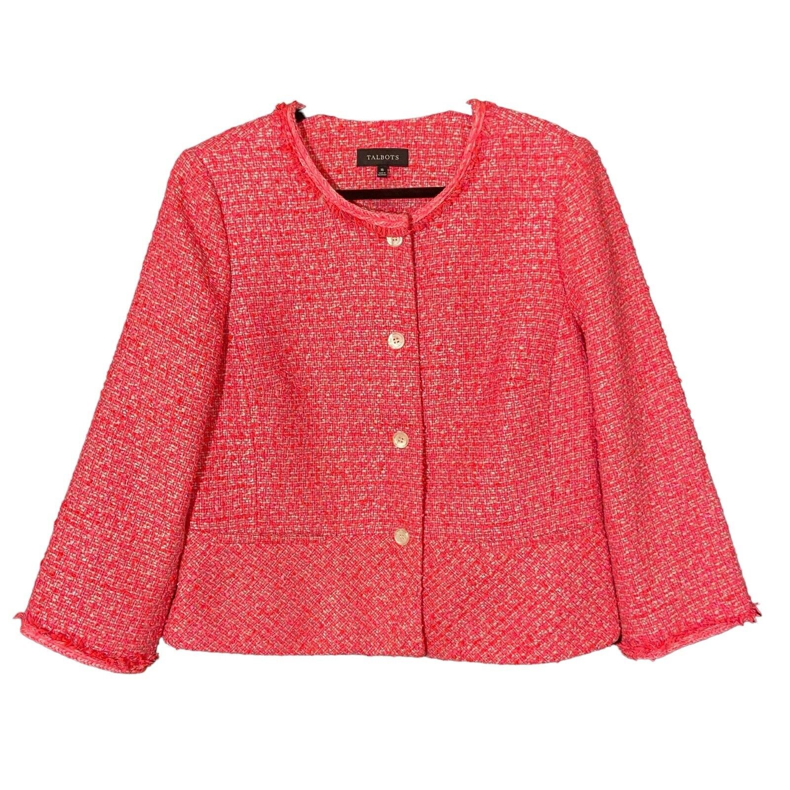 Talbots Hot Pink Boucle Tweed Button Up Blazer Size 16W 1X Corpcore Barbie