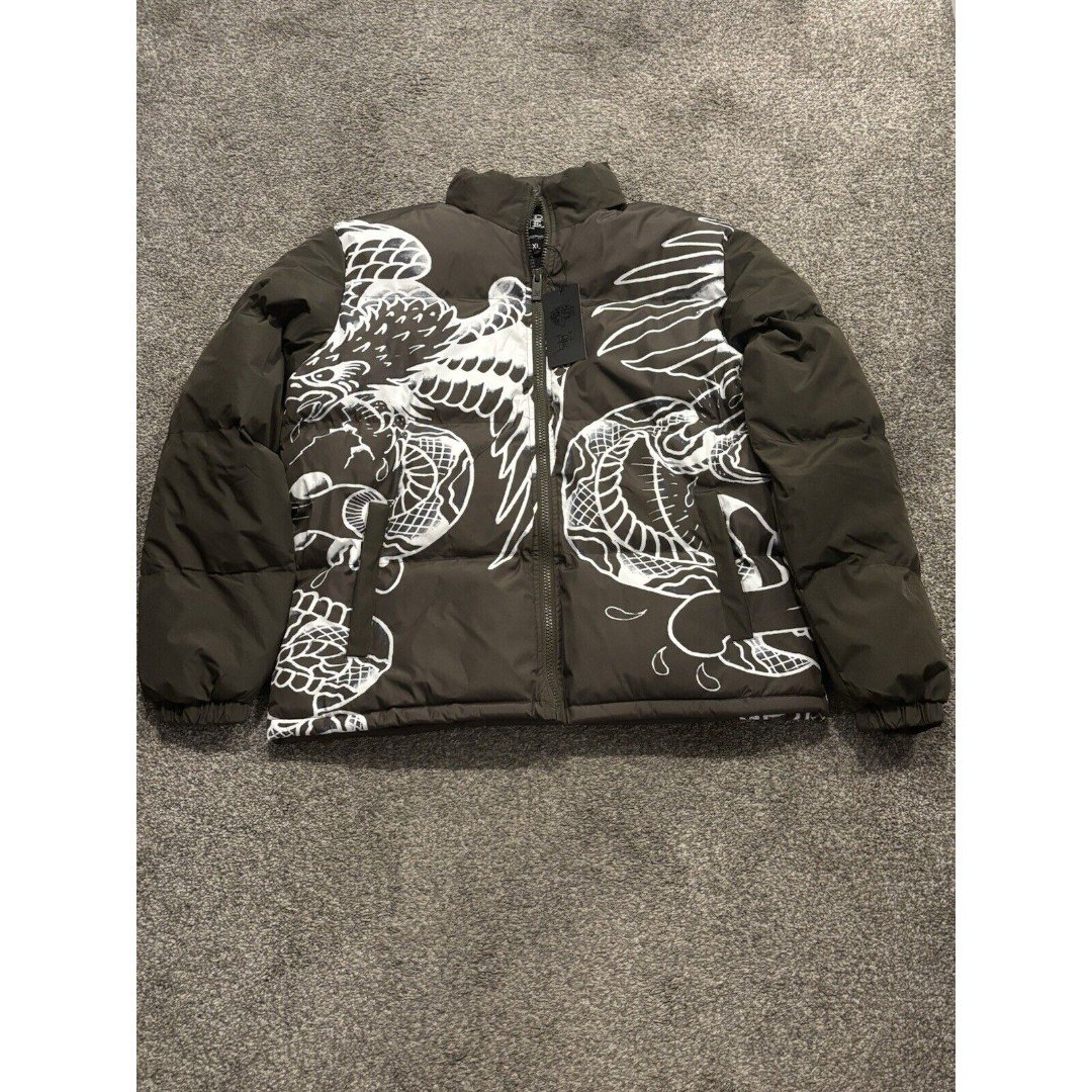 Y2K Ed Hardy Serpent Battle Brown Puffer Size XL NWT
