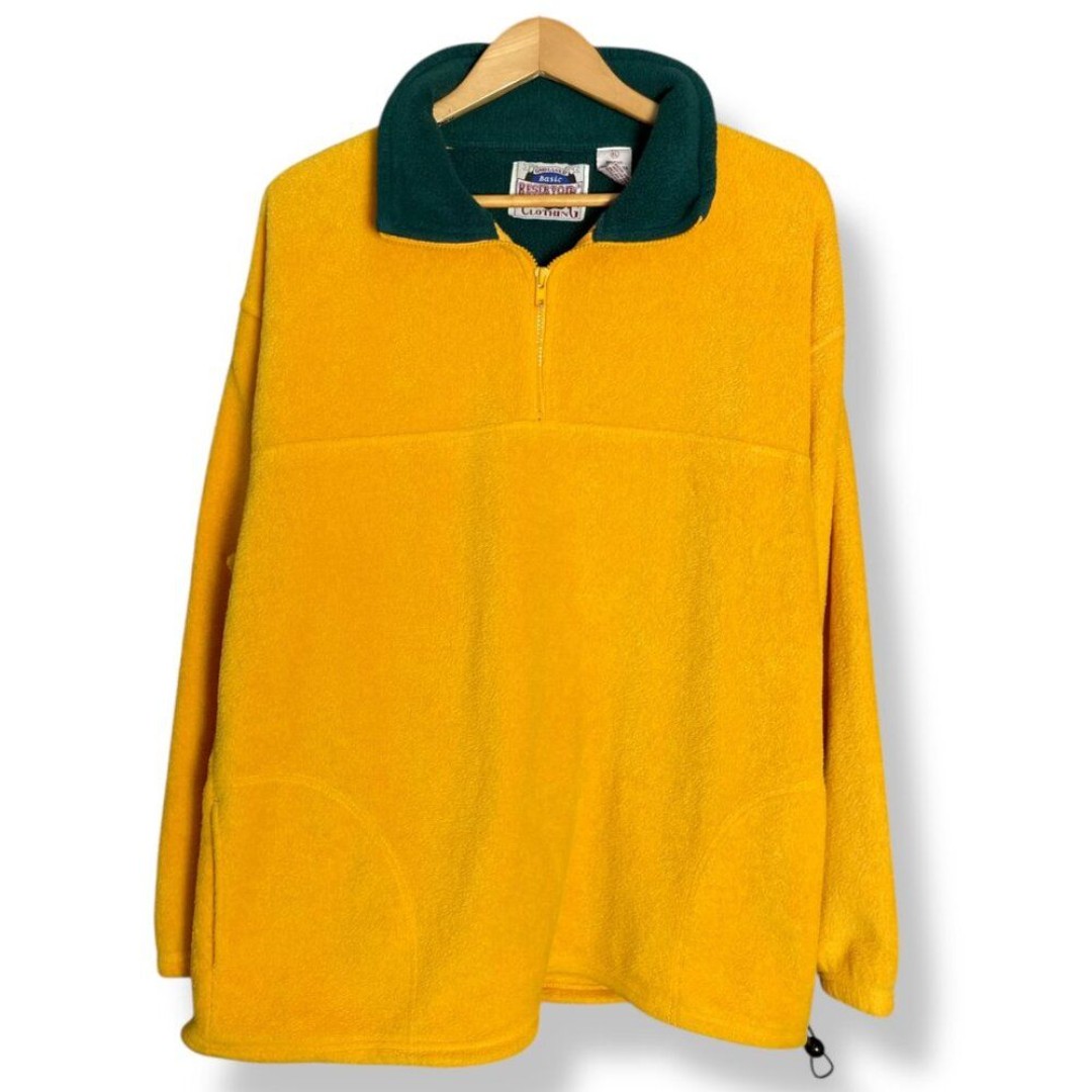 Fleece Quarter Zip Pullover Jacket Men Size XL Yellow Green Unbiased Reservoir
