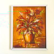 Vintage Mid-Century Still-Life Floral Oil Painting Framed Signed